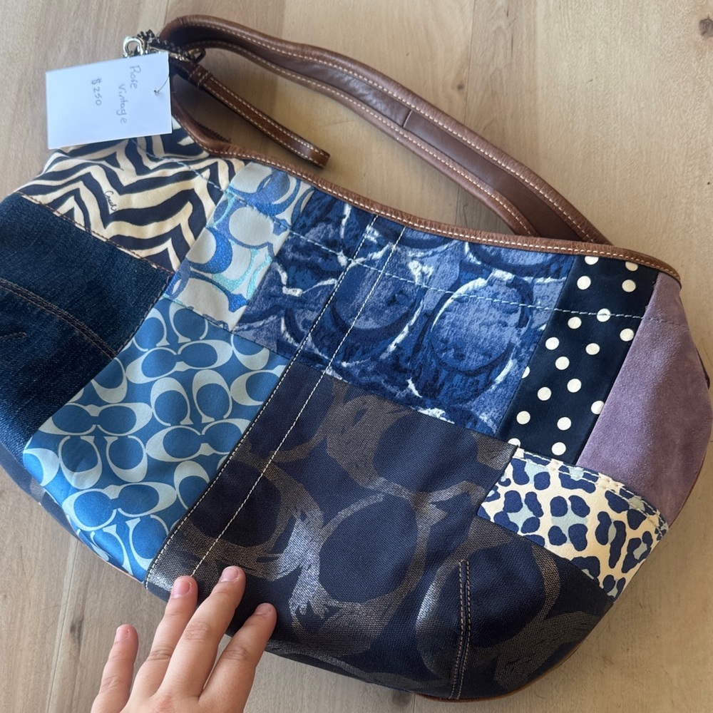 Coach Patchwork Denim and Brown Leather Shoulder Bag with Purple Accent - Picture 3 of 8